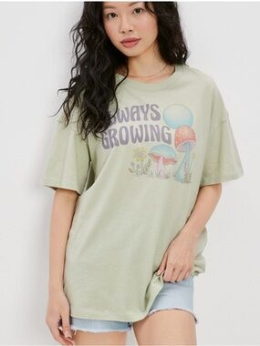 American Eagle Outfitters Green Mushroom Short Sleeve Tee Oversized Fit